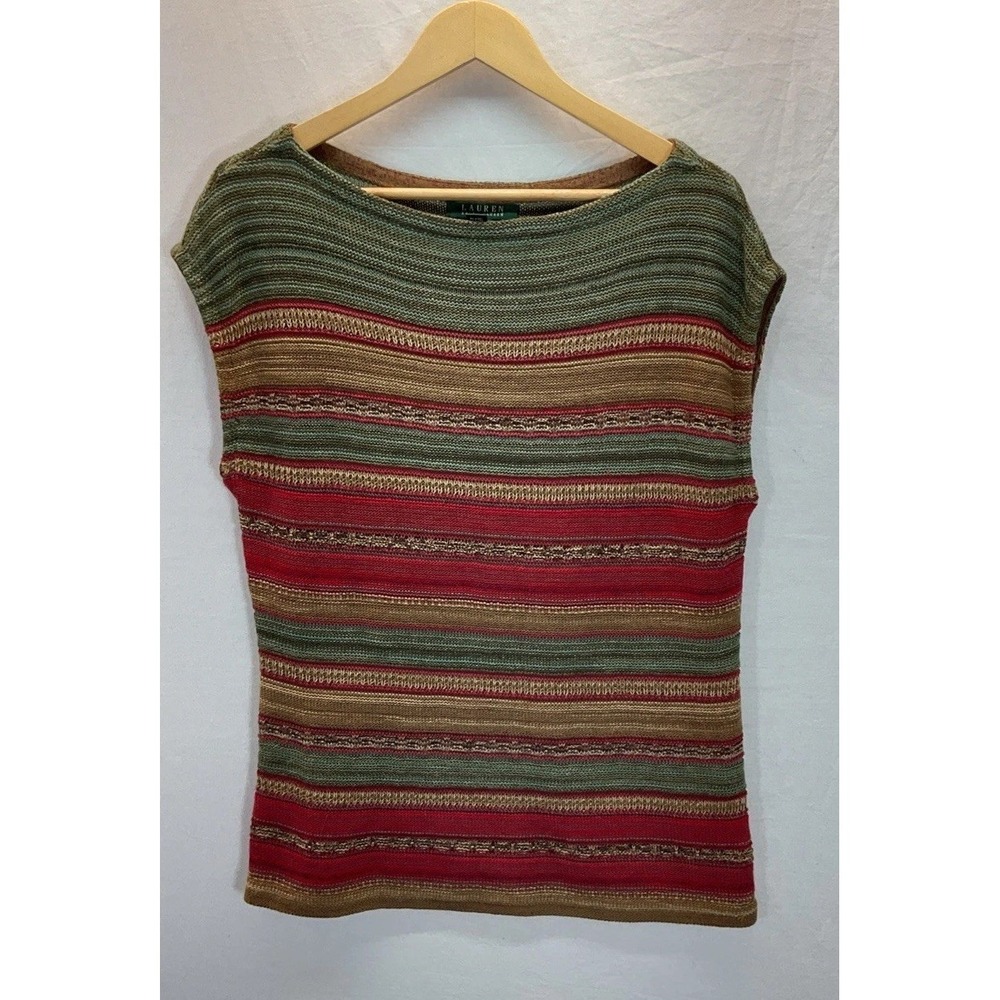 Lauren Ralph Lauren Linen Blnd Southwestern Stripe Pullover‎ Sweater Womens XL